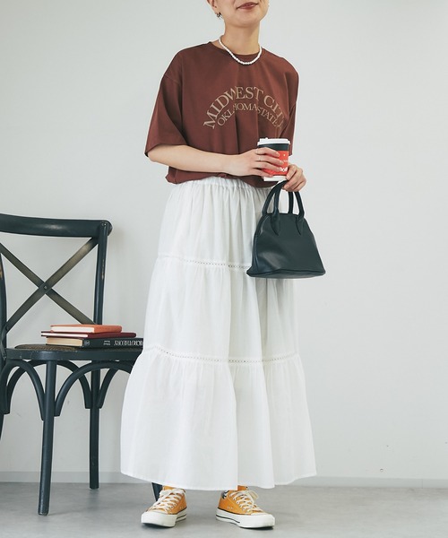 un dix cors（アンディコール）の「コットンボイルレースティアードスカート（スカート・レディース・オフホワイト/ブラック・FREE）」の3枚目の写真