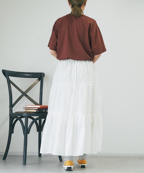 un dix cors（アンディコール）の「コットンボイルレースティアードスカート（スカート・レディース・オフホワイト/ブラック・FREE）」の5枚目の写真