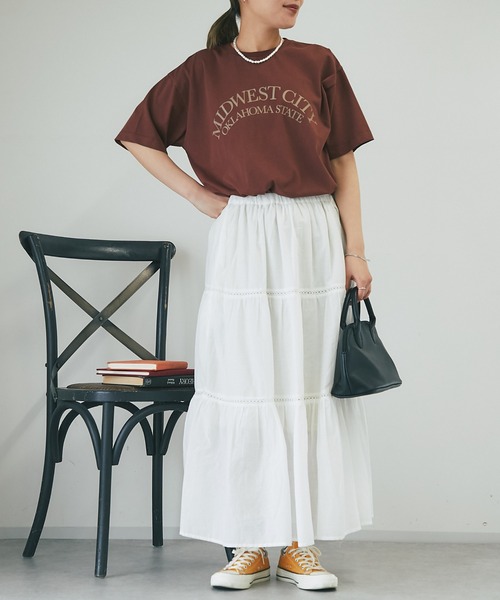 un dix cors（アンディコール）の「コットンボイルレースティアードスカート（スカート・レディース・オフホワイト/ブラック・FREE）」の6枚目の写真