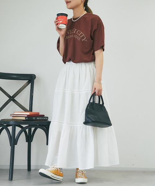 un dix cors（アンディコール）の「コットンボイルレースティアードスカート（スカート・レディース・オフホワイト/ブラック・FREE）」の4枚目の写真