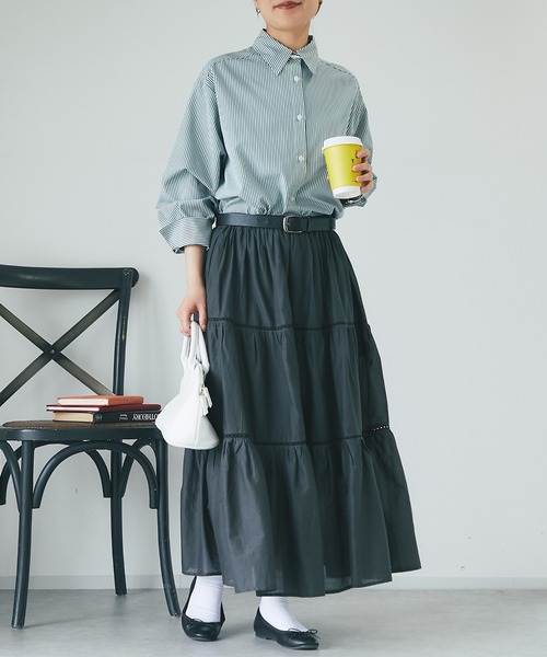 un dix cors（アンディコール）の「コットンボイルレースティアードスカート（スカート・レディース・オフホワイト/ブラック・FREE）」の20枚目の写真