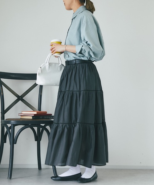 un dix cors（アンディコール）の「コットンボイルレースティアードスカート（スカート・レディース・オフホワイト/ブラック・FREE）」の21枚目の写真