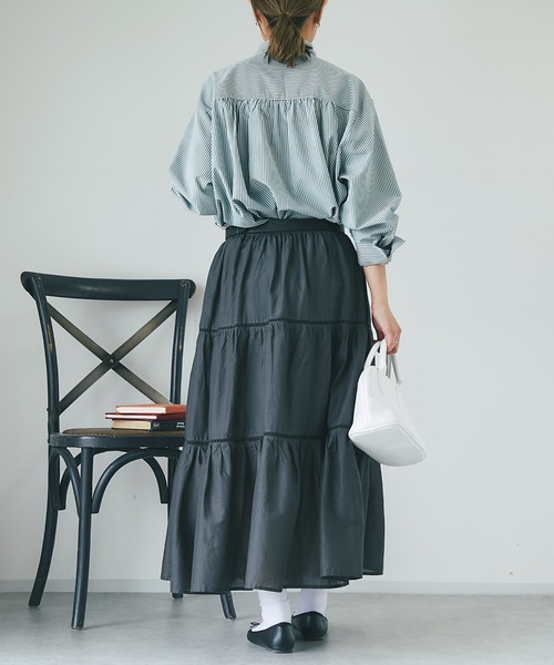 un dix cors（アンディコール）の「コットンボイルレースティアードスカート（スカート・レディース・オフホワイト/ブラック・FREE）」の22枚目の写真