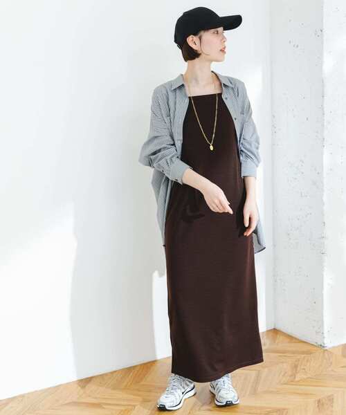 F by ROSSO（エフバイロッソ）の「F by ROSSO　カップ付スクエアネックキャミワンピース（ワンピース・レディース・ブラック/ブラウン・36/38）」の16枚目の写真