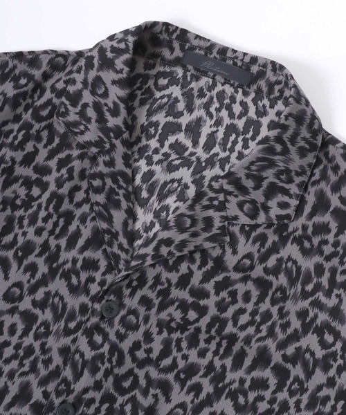 【Steady】半袖開襟シャツ　レオパード　ヒョウ柄　黒　SIZEM ステディ クロージング 半袖 オープンカラー パネル シャツ 豹柄