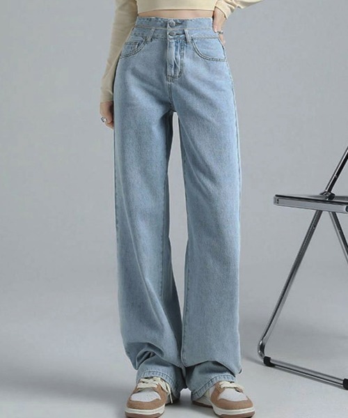 Miniministore(ミニミニストア)の「ストレートデニムパンツ ハイウエスト(デニムパンツ・レディース・サックスブルー・M/S/L)」の1枚目の写真