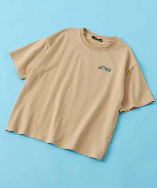SHISKY（シスキー）の「SHISKY / シスキー カレッジロゴ フロント/バックプリント オーバーサイズ 半袖Tシャツ キッズ（Tシャツ/カットソー・キッズ・ネイビー/ベージュ系/グリーン系/ホワイト系1/ホワイト系2/グレー系/グレー系2/オフホワイト/サックスブルー/オレンジ/ミント/杢グレー/チャコール/ホワイト系/ダークグリーン/ベージュ・140/130/120/160/150/110）」の11枚目の写真
