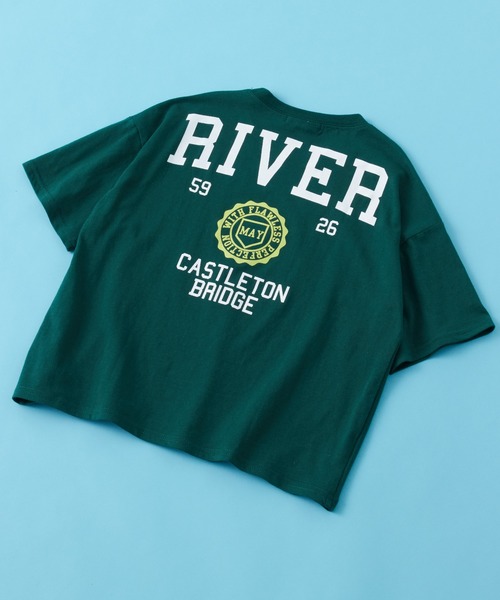 SHISKY（シスキー）の「SHISKY / シスキー カレッジロゴ フロント/バックプリント オーバーサイズ 半袖Tシャツ キッズ（Tシャツ/カットソー・キッズ・ネイビー/ベージュ系/グリーン系/ホワイト系1/ホワイト系2/グレー系/グレー系2/オフホワイト/サックスブルー/オレンジ/ミント/杢グレー/チャコール/ホワイト系/ダークグリーン/ベージュ・140/130/120/160/150/110）」の13枚目の写真