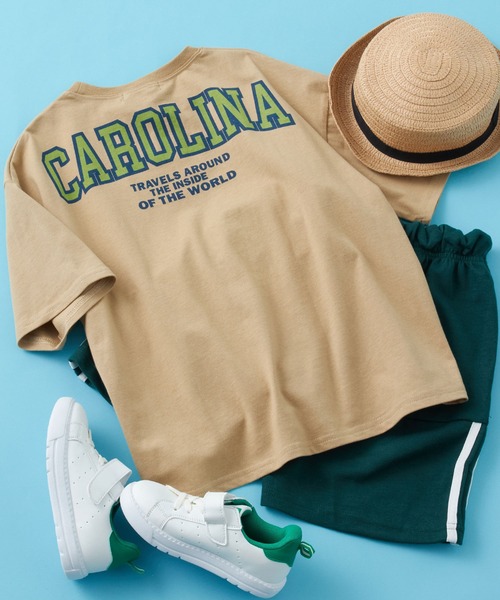 SHISKY（シスキー）の「SHISKY / シスキー カレッジロゴ フロント/バックプリント オーバーサイズ 半袖Tシャツ キッズ（Tシャツ/カットソー・キッズ・ネイビー/ベージュ系/グリーン系/ホワイト系1/ホワイト系2/グレー系/グレー系2/オフホワイト/サックスブルー/オレンジ/ミント/杢グレー/チャコール/ホワイト系/ダークグリーン/ベージュ・140/130/120/160/150/110）」の10枚目の写真