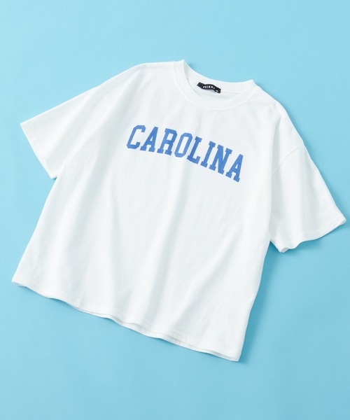 SHISKY（シスキー）の「SHISKY / シスキー カレッジロゴ フロント/バックプリント オーバーサイズ 半袖Tシャツ キッズ（Tシャツ/カットソー・キッズ・ネイビー/ベージュ系/グリーン系/ホワイト系1/ホワイト系2/グレー系/グレー系2/オフホワイト/サックスブルー/オレンジ/ミント/杢グレー/チャコール/ホワイト系/ダークグリーン/ベージュ・140/130/120/160/150/110）」の2枚目の写真