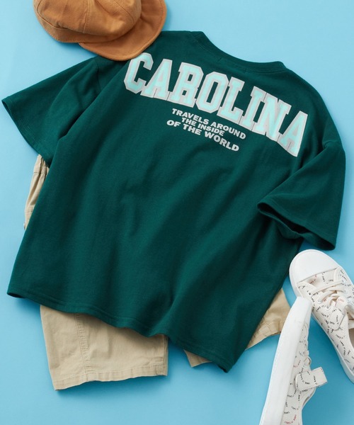 SHISKY（シスキー）の「SHISKY / シスキー カレッジロゴ フロント/バックプリント オーバーサイズ 半袖Tシャツ キッズ（Tシャツ/カットソー・キッズ・ネイビー/ベージュ系/グリーン系/ホワイト系1/ホワイト系2/グレー系/グレー系2/オフホワイト/サックスブルー/オレンジ/ミント/杢グレー/チャコール/ホワイト系/ダークグリーン/ベージュ・140/130/120/160/150/110）」の12枚目の写真