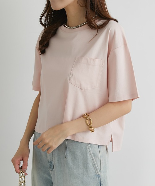 La boutique BonBon（ラブティックボンボン）の「ハート刺繍Tシャツ（Tシャツ/カットソー・レディース・ピンク/ホワイト/チャコールグレー/オフホワイト・FREE）」の6枚目の写真