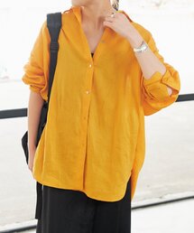 スピックアンドスパン　リネンシャツ　麻混合　スリット　ビッグシャツ　オレンジ Spick & Span - スピックアンドスパン コットンリネンルーズ