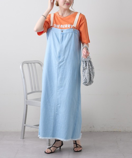 CIAOPANIC TYPY(チャオパニックティピー)の「綿麻デニムサス付きスカート(デニムスカート・レディース・ブルー/サックスブルー・SMALL/MEDIUM)」の2枚目の写真