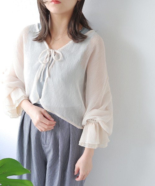 Crisp（クリスプ）の「クリンクルシフォンボレロ（カーディガン/ボレロ・レディース・ピンクベージュ/アイボリー・FREE）」の10枚目の写真