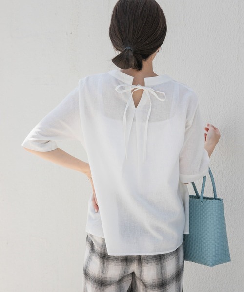 URBAN RESEARCH DOORS（アーバンリサーチドアーズ）の「リネンコットンバックリボンブラウス（シャツ/ブラウス・レディース・ブラック/オフホワイト/グリーン・MEDIUM）」の15枚目の写真