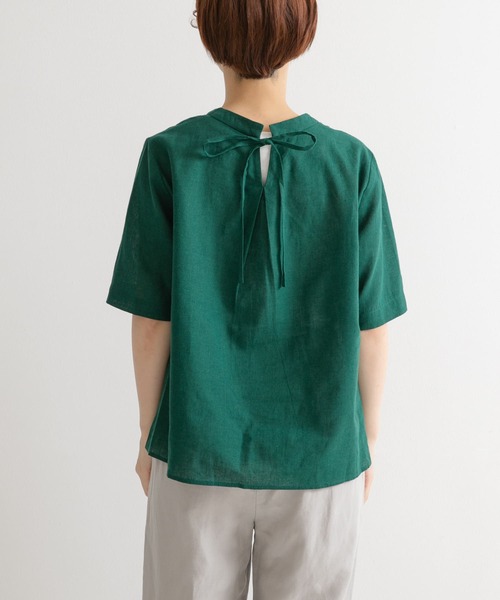 URBAN RESEARCH DOORS（アーバンリサーチドアーズ）の「リネンコットンバックリボンブラウス（シャツ/ブラウス・レディース・ブラック/オフホワイト/グリーン・MEDIUM）」の8枚目の写真