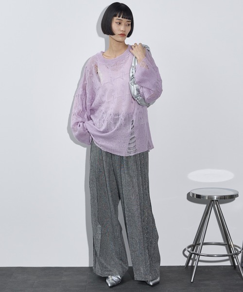 THE YOn(ザヨン)の「ダメージシアーケーブルニットプルオーバー(ニット/セーター・レディース・ブラウン/ラベンダー/アイボリー/グレー・FREE)」の22枚目の写真