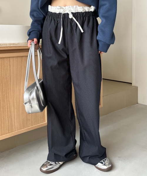 Birthday room（バースデイルーム）の「ピンストライプダブルウエストパンツ / pinstripe double waist pants（スラックス・レディース・オフホワイト/グレー/ネイビー・FREE）」の3枚目の写真