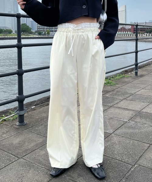 Birthday room（バースデイルーム）の「ピンストライプダブルウエストパンツ / pinstripe double waist pants（スラックス・レディース・オフホワイト/グレー/ネイビー・FREE）」の2枚目の写真