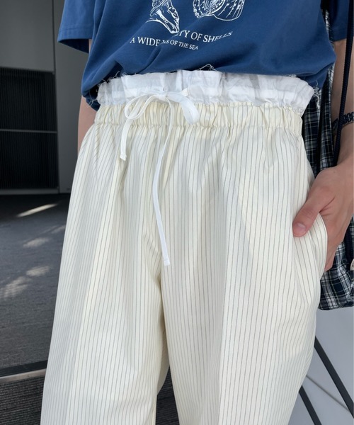 Birthday room（バースデイルーム）の「ピンストライプダブルウエストパンツ / pinstripe double waist pants（スラックス・レディース・オフホワイト/グレー/ネイビー・FREE）」の6枚目の写真