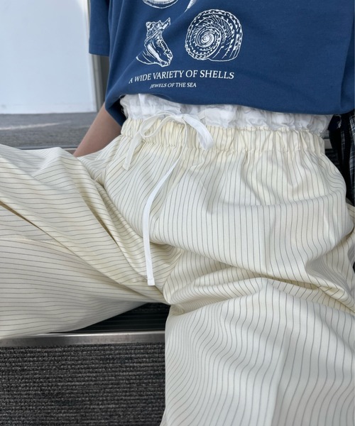 Birthday room（バースデイルーム）の「ピンストライプダブルウエストパンツ / pinstripe double waist pants（スラックス・レディース・オフホワイト/グレー/ネイビー・FREE）」の5枚目の写真