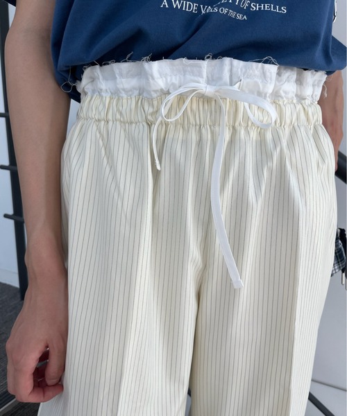 Birthday room（バースデイルーム）の「ピンストライプダブルウエストパンツ / pinstripe double waist pants（スラックス・レディース・オフホワイト/グレー/ネイビー・FREE）」の4枚目の写真
