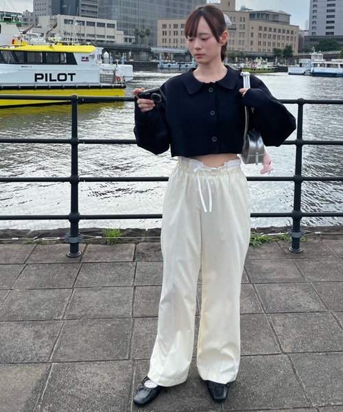 Birthday room（バースデイルーム）の「ピンストライプダブルウエストパンツ / pinstripe double waist pants（スラックス・レディース・オフホワイト/グレー/ネイビー・FREE）」の7枚目の写真