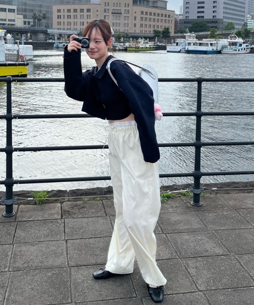 Birthday room（バースデイルーム）の「ピンストライプダブルウエストパンツ / pinstripe double waist pants（スラックス・レディース・オフホワイト/グレー/ネイビー・FREE）」の8枚目の写真