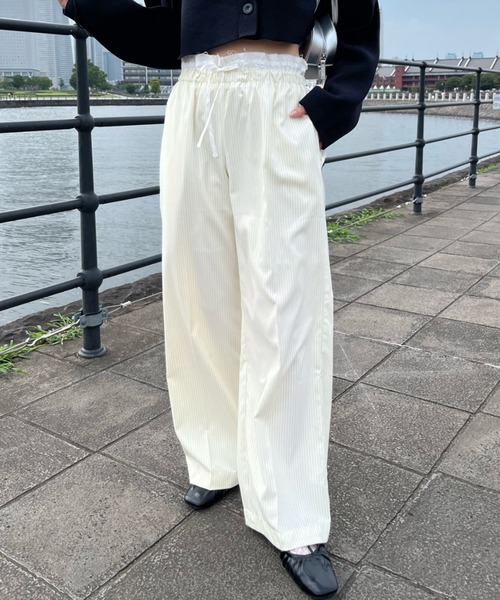 Birthday room（バースデイルーム）の「ピンストライプダブルウエストパンツ / pinstripe double waist pants（スラックス・レディース・オフホワイト/グレー/ネイビー・FREE）」の11枚目の写真