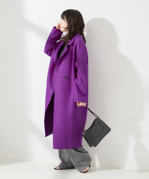 HARRIS WHARF LONDON(ハリスワーフロンドン)の「別注【HARRIS WHARF LONDON】Women dropped shoulder d.b.coa:コート(その他アウター・レディース・オートミール/ネイビー/パープル・40)」の8枚目の写真