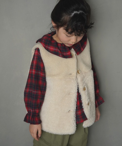 MAKE YOUR DAY（メイクユアデイ）の「ビッグフリルカラーブラウス■80～140cm（シャツ/ブラウス・キッズ・ベージュ/レッド/ブルー/オフホワイト・80/110/120/130/140/90/100）」の19枚目の写真