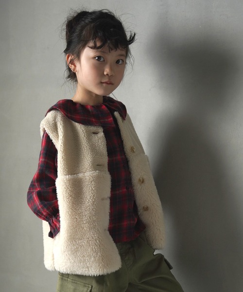 MAKE YOUR DAY（メイクユアデイ）の「ビッグフリルカラーブラウス■80～140cm（シャツ/ブラウス・キッズ・ベージュ/レッド/ブルー/オフホワイト・80/110/120/130/140/90/100）」の20枚目の写真