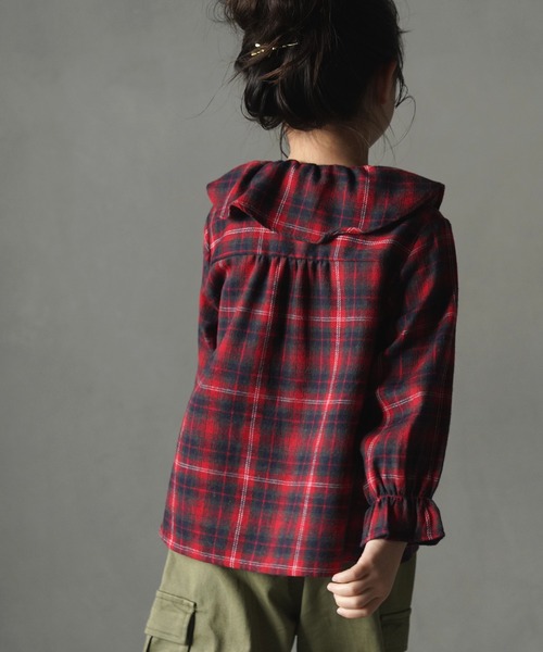 MAKE YOUR DAY（メイクユアデイ）の「ビッグフリルカラーブラウス■80～140cm（シャツ/ブラウス・キッズ・ベージュ/レッド/ブルー/オフホワイト・80/110/120/130/140/90/100）」の16枚目の写真