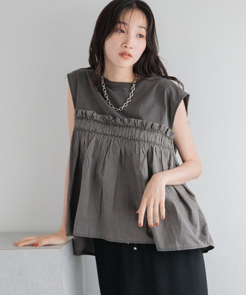 LOWRYS FARM（ローリーズファーム）の「ピグメントキリカエＳＳ　133881（Tシャツ/カットソー・レディース・チャコールグレー/アイボリー/ブルー・LONG/SHORT）」の13枚目の写真