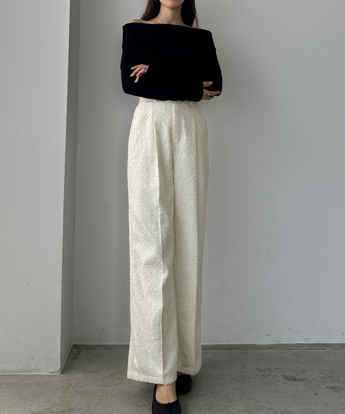 Louere(ルエレ)の「薄手ツイードタックパンツ(スラックス・レディース・ブラック/アイボリー/グレイッシュベージュ・SMALL/MEDIUM/LARGE/X-LARGE)」の11枚目の写真