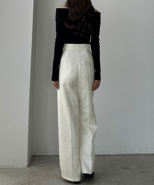 Louere(ルエレ)の「薄手ツイードタックパンツ(スラックス・レディース・ブラック/アイボリー/グレイッシュベージュ・SMALL/MEDIUM/LARGE/X-LARGE)」の12枚目の写真