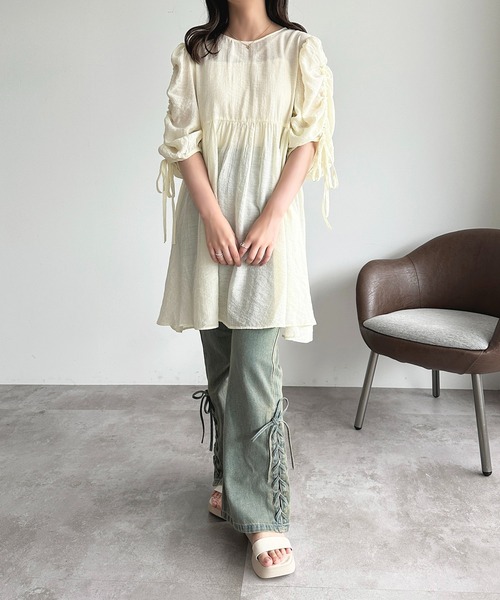 apres jour（アプレジュール）の「【apres jour mimi】ドロストスリーブチュニックブラウス【ZOZOTOWN限定アイテム】（シャツ/ブラウス・レディース・アイボリー/オレンジ/ミント・X-LARGE/フリー）」の20枚目の写真