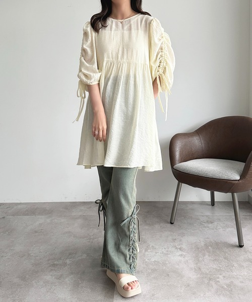 apres jour（アプレジュール）の「【apres jour mimi】ドロストスリーブチュニックブラウス【ZOZOTOWN限定アイテム】（シャツ/ブラウス・レディース・アイボリー/オレンジ/ミント・X-LARGE/フリー）」の19枚目の写真