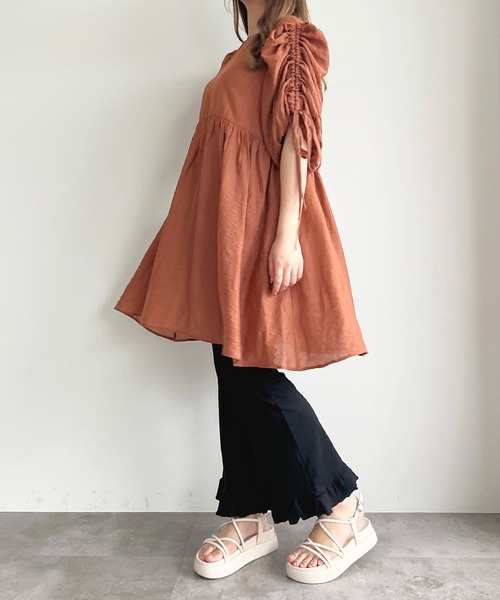 apres jour（アプレジュール）の「【apres jour mimi】ドロストスリーブチュニックブラウス【ZOZOTOWN限定アイテム】（シャツ/ブラウス・レディース・アイボリー/オレンジ/ミント・X-LARGE/フリー）」の4枚目の写真