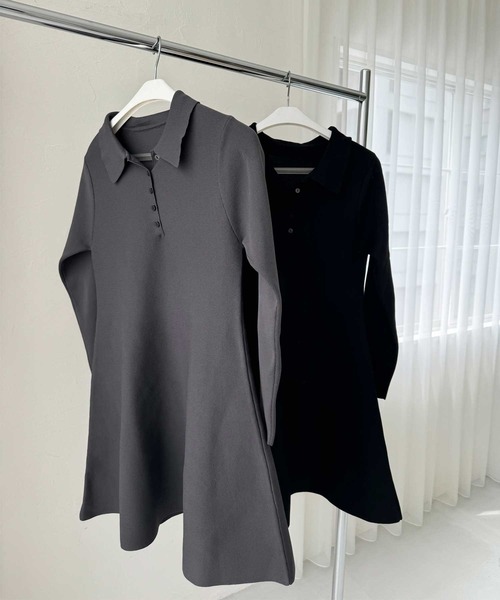 nelliy.（ネルリー）の「襟付きヘンリーネックペプラムニットミニワンピース（ワンピース・レディース・チャコール/ブラック・MEDIUM/LARGE）」の22枚目の写真