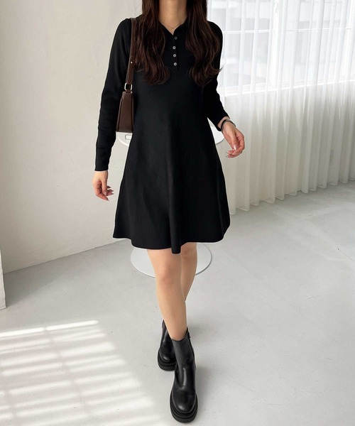 nelliy.（ネルリー）の「襟付きヘンリーネックペプラムニットミニワンピース（ワンピース・レディース・チャコール/ブラック・MEDIUM/LARGE）」の13枚目の写真