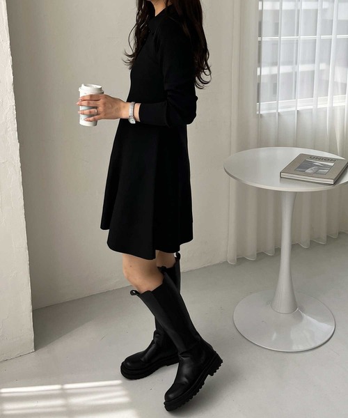 nelliy.（ネルリー）の「襟付きヘンリーネックペプラムニットミニワンピース（ワンピース・レディース・チャコール/ブラック・MEDIUM/LARGE）」の16枚目の写真