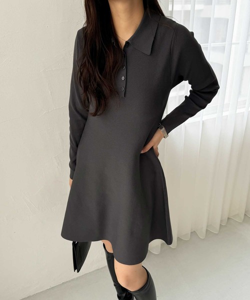 nelliy.（ネルリー）の「襟付きヘンリーネックペプラムニットミニワンピース（ワンピース・レディース・チャコール/ブラック・MEDIUM/LARGE）」の17枚目の写真