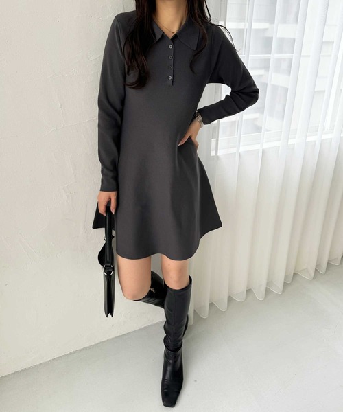 nelliy.（ネルリー）の「襟付きヘンリーネックペプラムニットミニワンピース（ワンピース・レディース・チャコール/ブラック・MEDIUM/LARGE）」の18枚目の写真