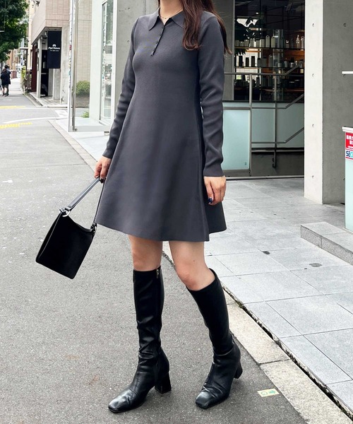 襟付きペプラムニットミニワンピース Mila Owen（ミラオーウェン） ニット セーター 襟付きペプラムニット