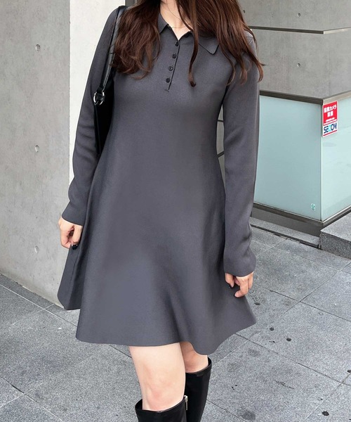 【USAGI ONLINE限定】ペプラムニットミニワンピース USAGI ONLINE・ZOZOTOWN限定】襟付きペプラムニットミニワンピース（膝