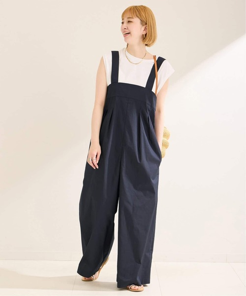 Simplicite（サンプリシテ）の「《追加》Tシャツsetサロペット（つなぎ/オールインワン・レディース・ベージュ/ネイビー・FREE）」の2枚目の写真