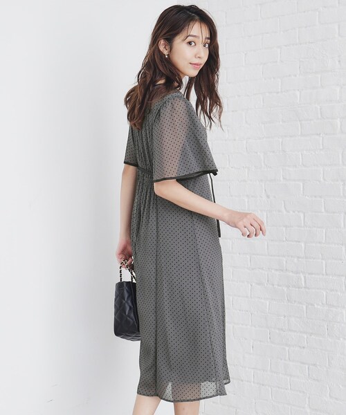 セール】フロッキードットバイカラーフレアワンピース【洗濯機