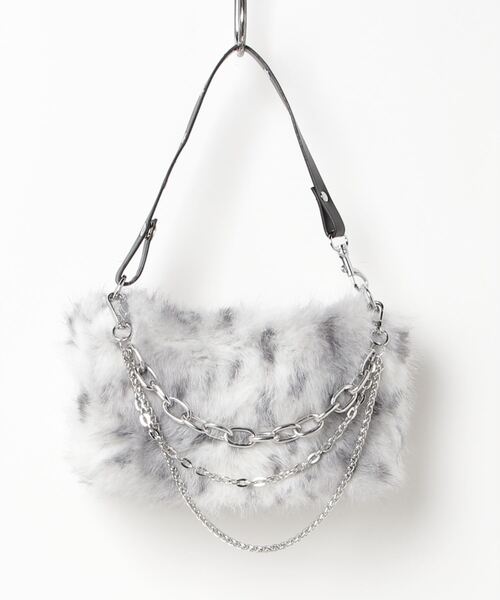 CELENA（セレナ）の「ダブルチェーン PUレザーハンドル ファーバッグ（ハンドバッグ・レディース・ブラウン/グレー/カーキ・F）」の7枚目の写真